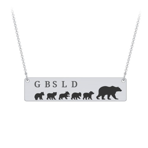 Engravable Mama Bear Bar Necklace with 5 Cubs – Sterling Silver