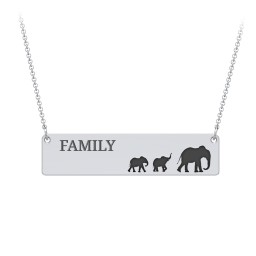 Engravable Mama Elephant Bar Necklace with 2 Calves in 925 Sterling Silver