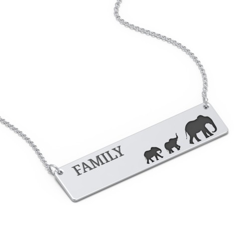 Engravable Mama Elephant Bar Necklace with 2 Calves – Sterling Silver