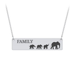 Engravable Mama Elephant Bar Necklace with 3 Calves in 925 Sterling Silver