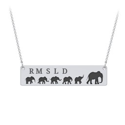 Engravable Mama Elephant Bar Necklace with 5 Calves in 925 Sterling Silver