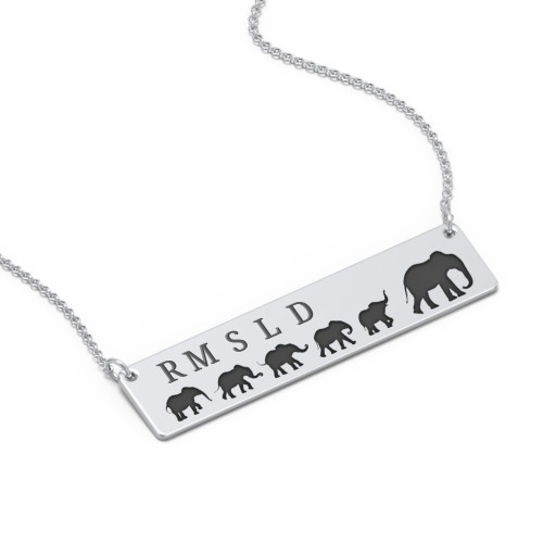 Engravable Mama Elephant Bar Necklace with 5 Calves – Sterling Silver