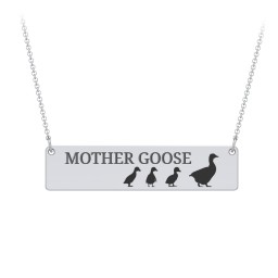 Engravable Mama Goose Bar Necklace with 3 Goslings in 925 Sterling Silver