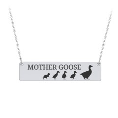 Engravable Mama Goose Bar Necklace with 4 Goslings – Sterling Silver