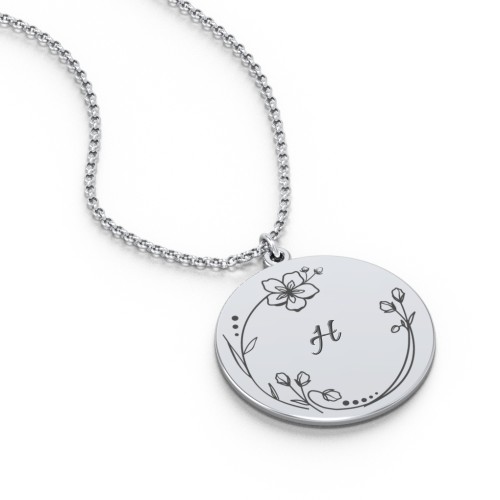 Engravable Floral Disc Necklace