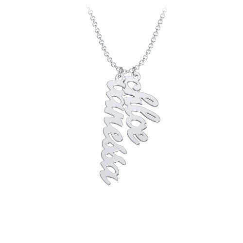Personalized Vertical 2 Names Necklace in Emeril Font – Sterling Silver