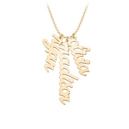 Personalized Vertical 3 Names Necklace in Emeril Font in 10K Solid Yellow Gold