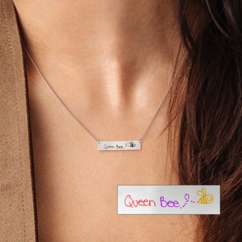 Personalized Handwriting Bar Pendant – 18K Gold Plated Silver