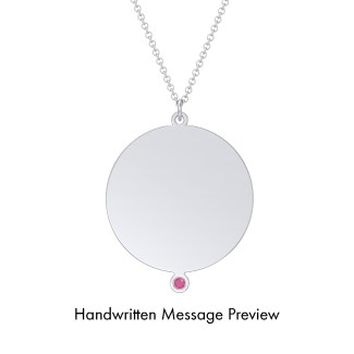 Personalized Handwriting Disc Necklace with Birthstone