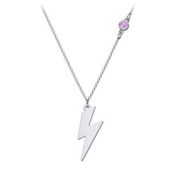Lightning Bolt Charm Necklace with Gemstone
