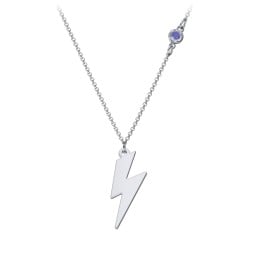 Lightning Bolt Charm Necklace with Gemstone
