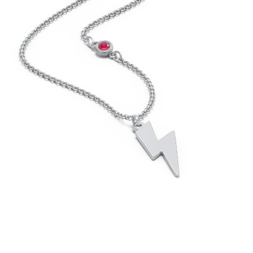 Lightning Bolt Charm Necklace with Gemstone