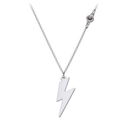 Lightning Bolt Charm Necklace with Gemstone in 925 Sterling Silver with Smokey Quartz
