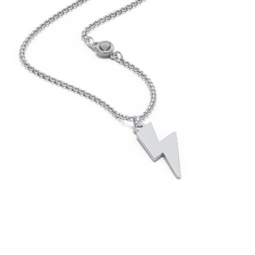 Lightning Bolt Charm Necklace with Gemstone – Sterling Silver with Smokey Quartz