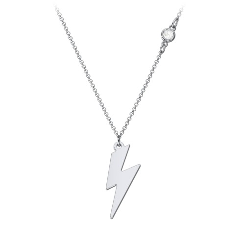 Lightning Bolt Charm Necklace with Gemstone – Sterling Silver with Cubic Zirconia