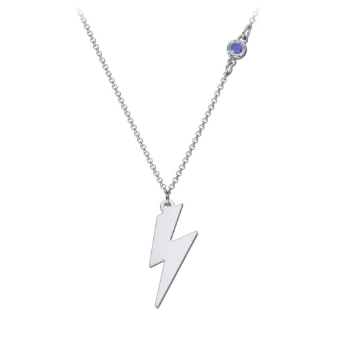 Lightning Bolt Charm Necklace with Gemstone – Sterling Silver with Blue Sapphire