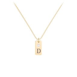 Small Initial Tag Necklace with Birthstone