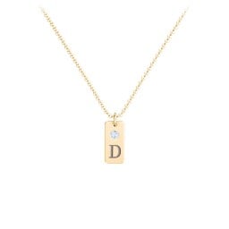Small Initial Tag Necklace with Birthstone