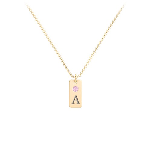 Small Initial Tag Necklace with Birthstone