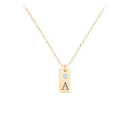 Small Initial Tag Necklace with Birthstone in 18K Gold Plated Silver with Blue Topaz