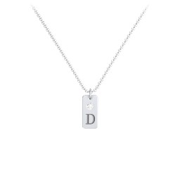 Small Initial Tag Necklace with Birthstone in 925 Sterling Silver with Diamond