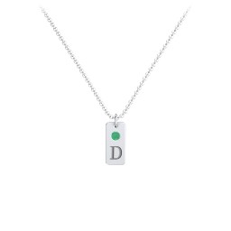 Small Initial Tag Necklace with Birthstone in 925 Sterling Silver with Emerald