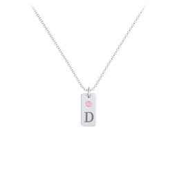 Small Initial Tag Necklace with Birthstone in 925 Sterling Silver with Pink Tourmaline