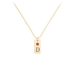 Small Initial Tag Necklace with Birthstone in 10K Solid Yellow Gold with Garnet