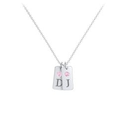 Small Initial 2 Tag Necklace with Birthstone