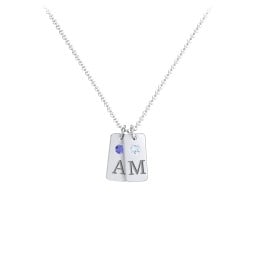 Small Initial 2 Tag Necklace with Birthstone