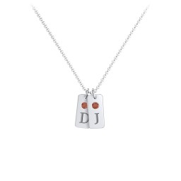 Small Initial 2 Tag Necklace with Birthstone in 925 Sterling Silver with Garnet