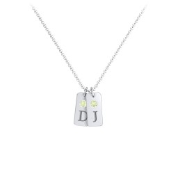 Small Initial 2 Tag Necklace with Birthstone in 925 Sterling Silver with Peridot