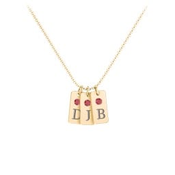 Small Initial 3 Tag Necklace with Birthstone