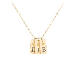 Small Initial 3 Tag Necklace with Birthstone