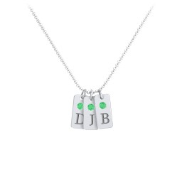 Small Initial 3 Tag Necklace with Birthstone