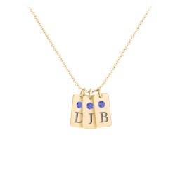 Small Initial 3 Tag Necklace with Birthstone