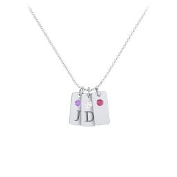 Small Initial 3 Tag Necklace with Birthstone