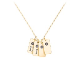 Small Initial 4 Tag Necklace with Birthstone in 18K Gold Plated Silver with Smokey Quartz and Fancy Pink Premium Zirconia