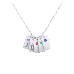 Small Initial 5 Tag Necklace with Birthstone