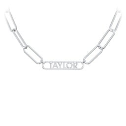 Framed Name Necklace with Paperclip Chain