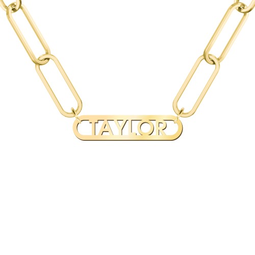 Framed Name Necklace with Paperclip Chain – 18K Gold Plated Silver