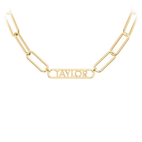 Framed Name Necklace with Paperclip Chain – 18K Gold Plated Silver