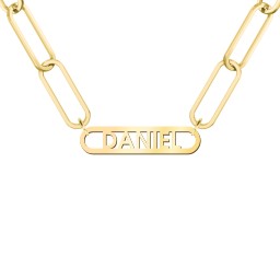 Framed Name Necklace with Paperclip Chain in 18K Gold Plated Silver