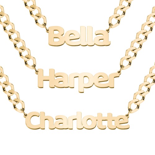 Personalized Name Necklace with Chunky Open Curb Chain – 18K Gold Plated Silver