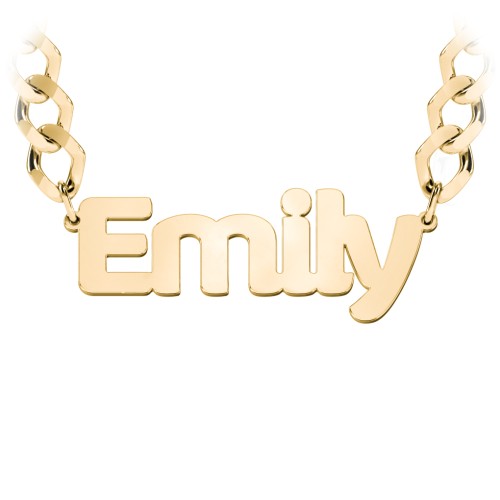 Personalized Name Necklace with Chunky Open Curb Chain – 18K Gold Plated Silver