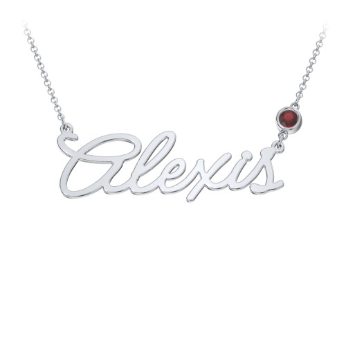 Script Name Necklace with Birthstone