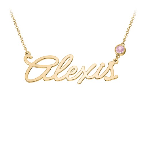 Script Name Necklace with Birthstone