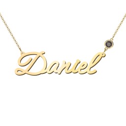 Script Name Necklace with Birthstone in 18K Gold Plated Silver with Smokey Quartz