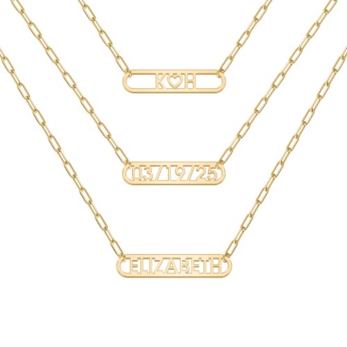 Framed Name Necklace with Mini Paperclip Chain – 18K Gold Plated Silver