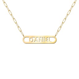 Framed Name Necklace with Mini Paperclip Chain in 18K Gold Plated Silver